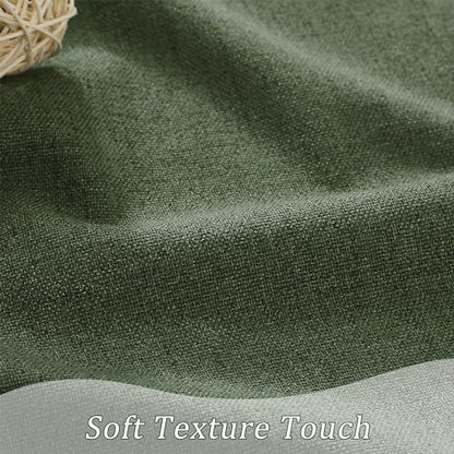 RAIN CITY Dark Olive Green Blackout Curtains Linen 63 Inches Long 2 Panels Set, Back Tab Pleated Look Thermal Insulated Curtains & Drapes for Living Room - Loden/Olive Forest W50 x L63 | Back Tab Thermal Insulated Linen Light Blocking Curtains & Drapes fo