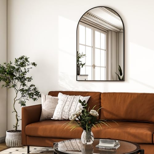 HARRITPURE 16"x24" Arched Bathroom Mirror - Black Wall Mounted Mirror - Black Arch Mirror - Aluminum Alloy Frame Bathroom Mirror Living Room, Bedroom, Bathroom and Entryway | Vanity Aluminum Alloy Frame Arch Wall Mirror for Living Room, Bedroom, Entryway