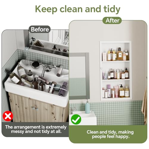 14x24 Medicine Cabinet Recessed Stainless Steel, 3-Tier, Medicine Cabinet Organizer,Stainless Steel Wall Niche, Bathroom Wall Cabinet, Recessed Bathroom Cabinet, Wall Cabinet - color: White, size: Classic 3-Tier