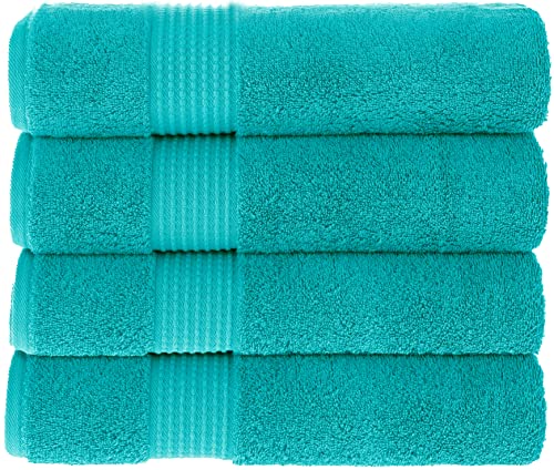 MAURA Basics Performance Bath Towels 100% Turkish Cotton with Hook Loops. Extra Large Luxury Absorbent Plush Towel Sets for Bathroom, Daily Use American Standard Size 27”x54”, Turquoise - color: Turquoise, size: Bath Towel (4-Pack)
