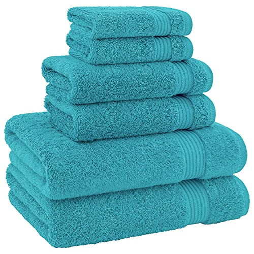 American Veteran Towel, 100% Cotton Turkish 6 Piece Towel Set Luxury Towels Set of 6 for Bathroom Essentials 2 Bath Towels 2 Hand Towels 2 Washcloths, Aqua Blue - color: Aqua Blue, size: XL 6PC