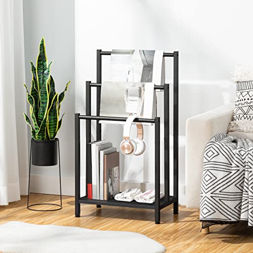 HOOBRO Free Standing Towel Rack, 3 Tier Blanket Rack, Blanket Holder for Bathroom, 16.9" L x 11" W x 31.9" H, Industrial Metal Drying and Display Rack with Shelf, Black BB03LB01 - color: Black + Black, size: 16.9"L x 11"W x 31.9"H