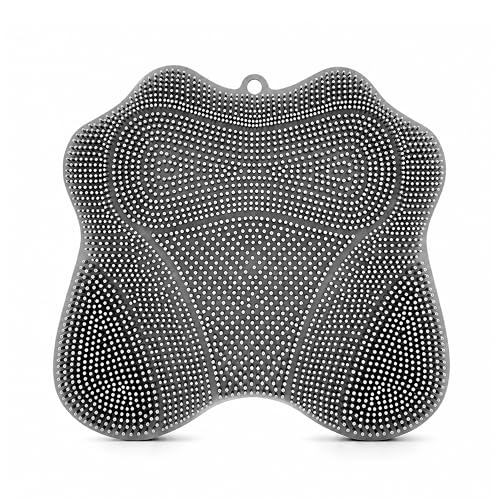 Shower Foot Scrubber Mat, Wall-Mounted, 11.8 x 11 in, 1 Pack | Foot Scrubber in Shower for Deep Cleaning & Exfoliation. Suction cups support floor foot care and wall back scrubbing. - color: Grey