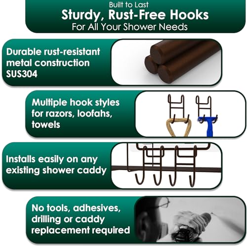 Shower Caddy Hooks, Razor Hanger for Shelf and Loofah (Bronze - 4 Open) - color: Bronze - 4 Open