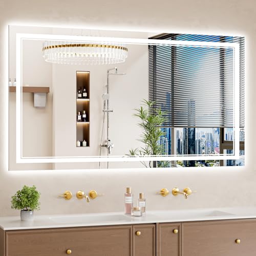 30"x55" LED Bathroom Mirror with Lights, Anti-Fog, Backlit + Front Lit, Dimmable, Led Vanity Mirror for Wall, Lighted Bathroom Mirror, 3 Colors, Shatter-Proof Tempered Glass - size: 30"L x 55"W