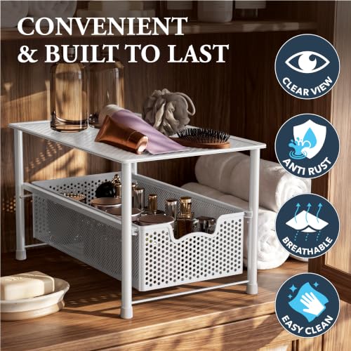 Simple Houseware Stackable Under Sink Sliding Basket Drawer, White | Perforated Free Standing Organizer, Kitchen/Pantry/Cabinet/Counter - color: White