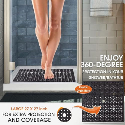 ENKOSI Large Square Shower Mat - 27x27 inch Non Slip Shower Mats - Green Shower Mats for Showers Anti Slip - Shower Non Slip Mat - Shower Mat with Drain Hole - Square Bathroom Mat (Clear Green 27x27) - color: Clear Green