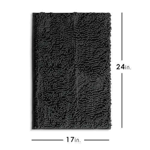 Hearth & Harbor Bathroom Rugs, Chenille Bath Mat - Machine Washable Bath Mats for Bathroom Non-Slip Backing Rubber, Quick Dry Bathroom Mat - color: Black, style: 17 x 24