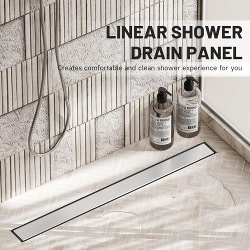 Brushed Nickel Linear Shower Drain,28 inch with Insert Grate | Stainless Steel,Easy to Clean,Recessed Installation,Rust and Corrosion Resistant,Removable Strainer for Easy Hair Removal - size: 28 Inch