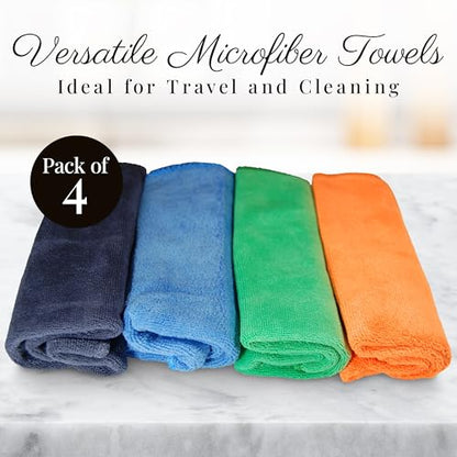 EcoSol Designs - Microfiber Towels, Cleaning & Drying Must-Have, Soft, Thick Dry/Wipe for Personal/Home/Office/Car Use, 4 12x12 Microfiber Towels with Hanging Loops in Orange, Blue, Green and Grey - color: Orange, Green, Blue, Grey