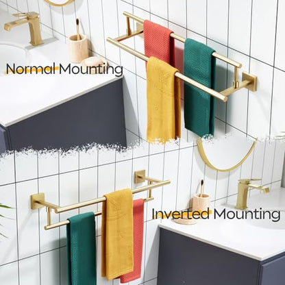 KOKOSIRI 24-Inch Towel Bars Double Bath Towel Rails Bathroom Holder Racks for Cabinet Kitchen Brushed Gold Stainless Steel B5009BG-L24 - color: Brushed Gold, size: 24-Inch