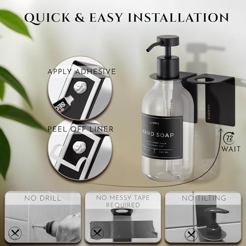 Shower Shampoo Dispenser Wall Mounted – Refillable 16.9 oz Clear Bottle with Stainless Steel Pump & No-Drill Adhesive Holder – Soap Dispenser for Bathroom (1 X Clear/Black) - color: 1 X Clear/Black