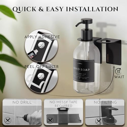 Shower Shampoo Dispenser Wall Mounted – Refillable 16.9 oz Clear Bottle with Stainless Steel Pump & No-Drill Adhesive Holder – Soap Dispenser for Bathroom (1 X Clear/Black) - color: 1 X Clear/Black