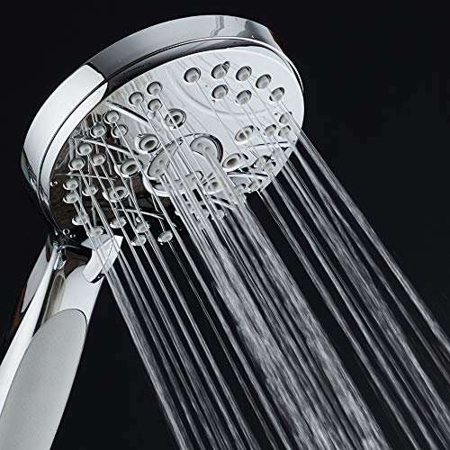 High Pressure 6-setting Luxury Handheld Shower Head – Extra Long 6 Foot Stainless Steel Hose – Anti Clog Jets – Anti Slip Grip – Top US Brand – Includes Extra Wall Bracket – Chrome Finish - color: Chrome, style: 2.5 Gallons Per Minute