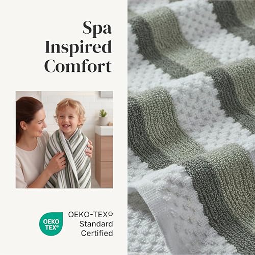 Modern Threads Pax 6-Piece Reversible Yarn Dyed Jacquard Towel Set - Bath Towels, Hand Towels, & Washcloths - Super Absorbent & Quick Dry - 100% Combed Cotton, Ivy - color: Green, style: Wide Stripe