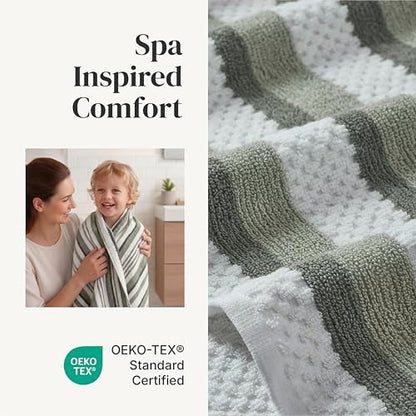 Modern Threads Pax 6-Piece Reversible Yarn Dyed Jacquard Towel Set - Bath Towels, Hand Towels, & Washcloths - Super Absorbent & Quick Dry - 100% Combed Cotton, Ivy - color: Green, style: Wide Stripe