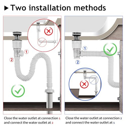 Bathroom White 2 Pack Sink Drain Kit, with Flexible Expandable P-Trap Sink Drain Pipe, Fits 1-1/4",1-1/2" and 2'' Drain Hole, Built-in Anti-Clogging Stopper, Anti-Odor Without Overflow - color: White Without Overflow, style: 2 Pack
