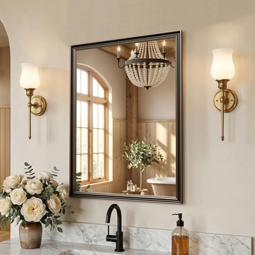 Retro Copper Effect Framed Wall Mirror, 24x32 Rectangle Mirror | Anti-desilvering Tempered Glass, Sustainable& Sturdy Frame, Farmhouse Mirror, Anti-Rust, 3min Setup for Bathroom Living Room - color: Retro Copper, size: 32"L x 24"W