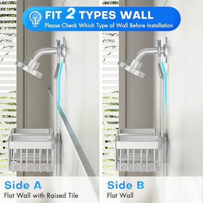 Sewulidon Aluminum Alloy Hanging Shower Caddy for Handheld Shower Heads,Rustproof Hose Shower Organizer 4 Levels Height Adjustable Shower Rack with Hooks,Razor Holder,Soap Holder - color: Aluminum Silver