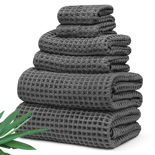 Alusa Home Viscose from Bamboo Waffle Towels - Lightweight Bath Towel Set of 6 - Compact, Quick Dry & Lint Free (Granite Grey) - color: Granite Grey