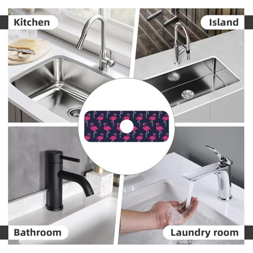 Abstract Summer Tropical Blue Pink Flamingo Flamingos Hawaii Hawaiian Kitchen Sink Splash Guard Faucet Mat Super Absorbent Fast Drying Mat Sink Drying Pad Sink Mat For Kitchen Bathroom (15" X 5.5" ) - color: Flamingo