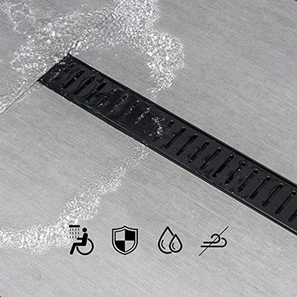 SaniteModar Linear Shower Drain 36 inch Matte Black - Capsule Pattern Grate | AISI 304 Stainless Steel Matte Black Linear Dain Rectangle Shower Floor Drain with Hair Strainer and Leveling Feet - size: 36 inch