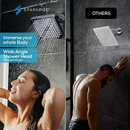 SparkPod Rain Shower Head, 8 Inch Square, Charcoal Grey Finish | High Pressure Shower Heads, 90 Nozzles, Adjustable Showerhead, No Tools Needed, Universal Connection - color: Charcoal Grey, style: 8 Inch Square