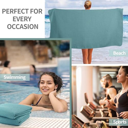MICROFI New Microfiber Waffle Bath Towels, 2 Pieces, Oversized, Soft, Absorbent, Fast Drying, Lint Free 430 GSM (30''x60''/76cm x 152cm) - color: Green