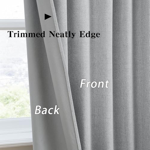 RAIN CITY Grey Linen Blackout Curtains 63 Inches Long 2 Panels 50 x 63 | 100% Light Blocking Textured Curtains for Bedroom Thermal Back Tab Rod Pocket Curtains with Hooks - color: Grey, size: 50"W x 63"L (Pack of 2)