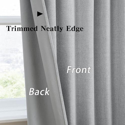 RAIN CITY Grey Linen Blackout Curtains 63 Inches Long 2 Panels 50 x 63 | 100% Light Blocking Textured Curtains for Bedroom Thermal Back Tab Rod Pocket Curtains with Hooks - color: Grey, size: 50"W x 63"L (Pack of 2)
