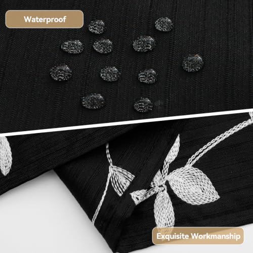 Embroidered Leaf Farmhouse Shower Curtain,Faux Linen,72Wx72L,Black | Boho Modern Shower Curtain Set, Washable & Waterproof Fabric, Floral Shower Curtains for Bathroom with Hooks - color: Black