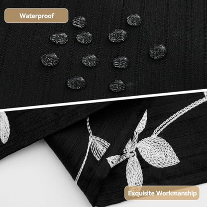 Embroidered Leaf Farmhouse Shower Curtain,Faux Linen,72Wx72L,Black | Boho Modern Shower Curtain Set, Washable & Waterproof Fabric, Floral Shower Curtains for Bathroom with Hooks - color: Black