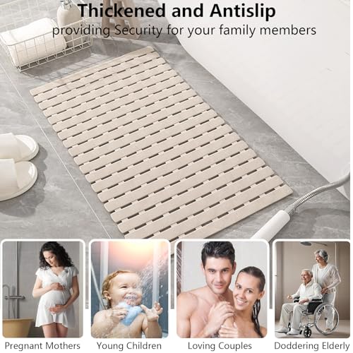 easyBee Shower Mat 27.5"x15.7", Bathtub Mat Non-Slip Bath Mat, Bathing Mat for Tub, Machine Washable, Anti-Slip Shower Liner (Khaki) - color: Khaki