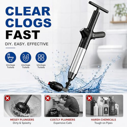 High Pressure Toilet Plunger, Heavy Duty Plunger for Bathroom, Dark Black | Toilet Unclogger Tool for Drain Clog, Heavy Duty Toilet Plunger with Pressure Gauge, 4 Heads for Bathroom, Sink, Shower - color: Dark Black