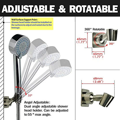 Shower Head Holder All Metal Handheld Shower Wand Bracket Adhesive Shower Wall Mount Holder Brass Shower Spray Holder Brushed Nickel, Drill Free Glue Installation - color: Brushed Nickel