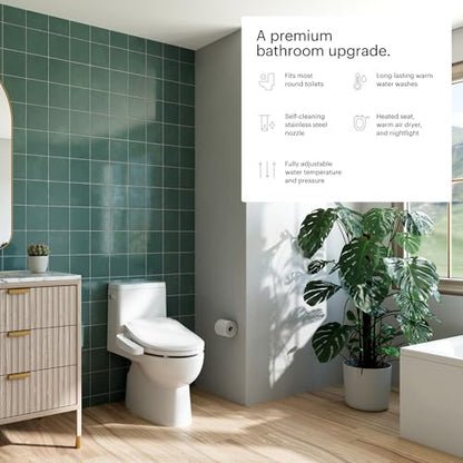 Brondell SE400-RW Swash SE400 Electric Bidet Toilet Seat With Heated Seat, Oscillating Stainless Steel Nozzle, Warm Air Dryer, Night Light, Gentle Close Lid, White Side Arm Control, Round - style: Round