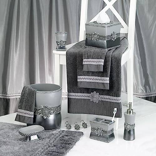 Avanti Linens - 3pc Towel Set, Soft & Absorbent Cotton Towel (Braided Medallion Collection) - color: Granite, size: 3-Piece Towel Set