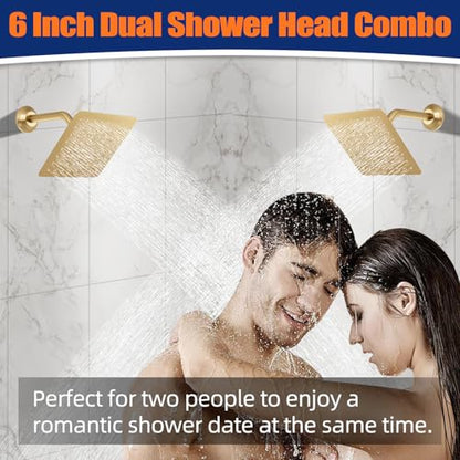 Thermostatic Shower System Three Shower Heads with 16" Ceiling Mounted Rain Shower Head & 2 x 6" Wall Mounted Head 4 Function Shower System Can All Run Together, Brushed Gold - color: Brushed Gold