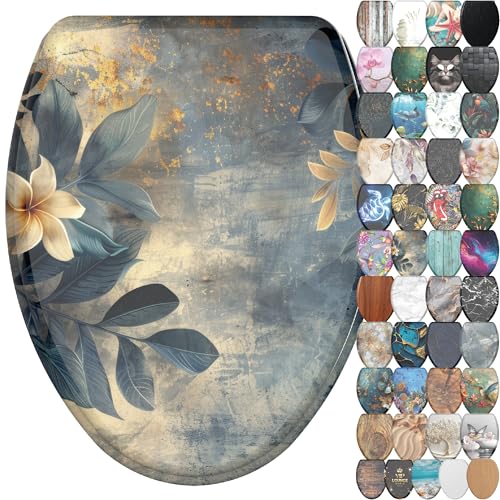 Sanilo Wooden Toilet Seat with Quick Release & Soft Close [ELONGATED] - Decorative & Slow Close Molded Wood Seat - With One Click for Easy Installation & Cleaning - With Adjustable Fit (Lilybud) - color: Lilybud