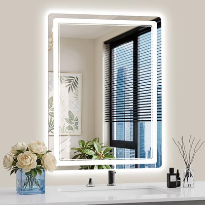 24"x32" LED Bathroom Mirror with Lights, Backlit + Front Lit, Anti-Fog, Lighted Bathroom Mirror for Wall, HD Shatterproof Tempered Glass, Dimmable, Memory Function (Horizontal/Vertical) - size: 32"L x 24"W