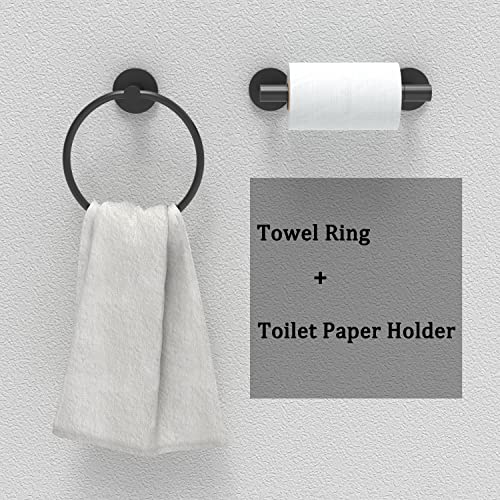 RARXTR Matte Black Toilet Paper Holder & Towel Ring SUS304 Stainless Steel 2pc Bathroom Hardware Set with Double Post Pivoting Toilet Paper Roll Holder Wall Mount & Bathroom Towel Holder Set - color: Matte Black, size: 2-Piece