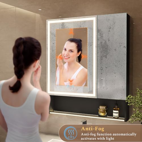 30"×34" LED Lighted Medicine Cabinet with Backlight, Adjustable Brightness 3 Color Temperature Lighting Anti-Fog Mirror 2 Socket & 2 USB Ports & Adjustable Shelf Wall Mounted - color: Backlight - 30"×34"