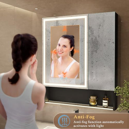 30"×34" LED Lighted Medicine Cabinet with Backlight, Adjustable Brightness 3 Color Temperature Lighting Anti-Fog Mirror 2 Socket & 2 USB Ports & Adjustable Shelf Wall Mounted - color: Backlight - 30"×34"