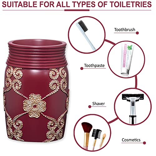 Zahari Home 4pc Elegant Rose Burgundy Bathroom Set Classic Bathroom Lotion Dispenser, Tumbler, Toothbrush Case and Bar Soap Holder Modern Uunique Design Burgundy Red Bathroom Accessories - color: Elegant Rose, style: 4 Piece Set