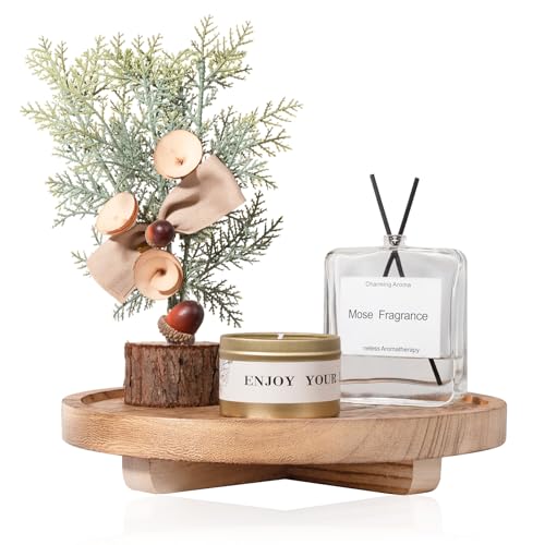 Round Decorative Tray Farmhouse Kitchen Decor Soap Dish, 9" Brown | Waterproof, Lightweight, Easy Clean, Wood Riser Pedestal Stand Accessories for Office Desk, Vanity, Counter, Sink - color: Brown, size: 9"