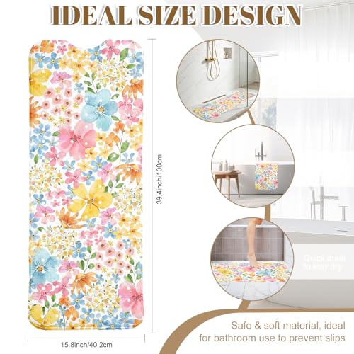 Floral Bathtub Mat Non Slip with Drain Holes and Suction Cups Bath Mat 40x16 Inch Tub Mats Shower Mats for Kids - color: Floral