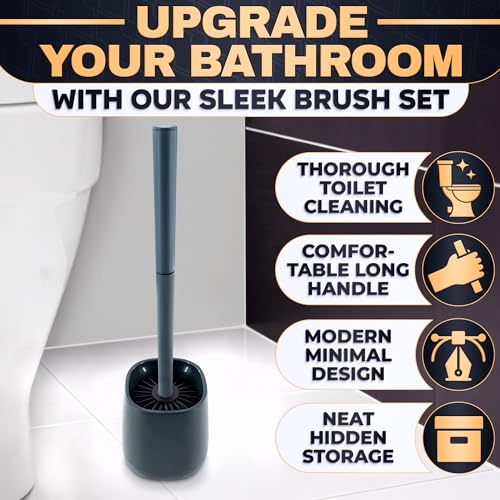 Toilet Brush and Holder, Silicone and Plastic (Grey) | Toilet Brush and Plunger Set, Easy to Place and Simple to Store After Use, Compact Bath Accessory for Small Spaces - color: Gray