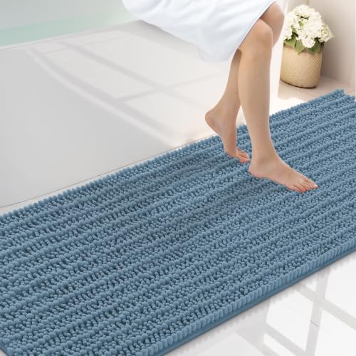 Smiry Bathroom Rugs Mat 70x24, Extra Soft Absorbent Chenille Bath Rugs, Non Slip Rubber Backing Machine Washable Quick Dry Bath Mats for Bathroom Floor, Tub, Shower, Home Accessories, Grayish Blue - color: Grayish Blue, size: 70'' X 24''