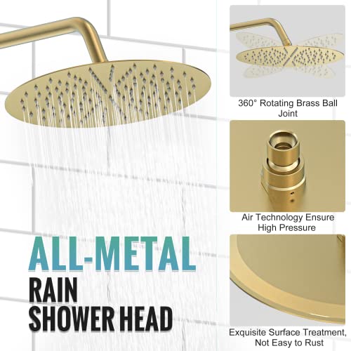 SR SUN RISE Shower Faucet - Multifunctional High Pressure Shower Head System with Handheld Shower Head Fixtures - Valve Included (Brushed Gold, 12 inch) - color: Brushed Gold, size: 12 Inch
