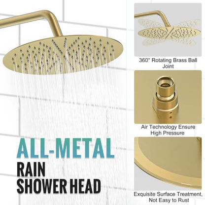 SR SUN RISE Shower Faucet - Multifunctional High Pressure Shower Head System with Handheld Shower Head Fixtures - Valve Included (Brushed Gold, 12 inch) - color: Brushed Gold, size: 12 Inch